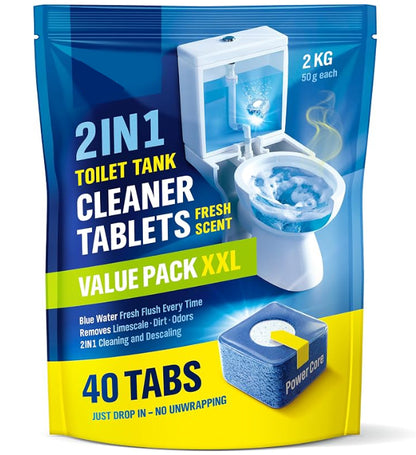 2 in 1 Stortbak Tabs WC Reiniger Ontkalker – Blauw Water 40 stuks