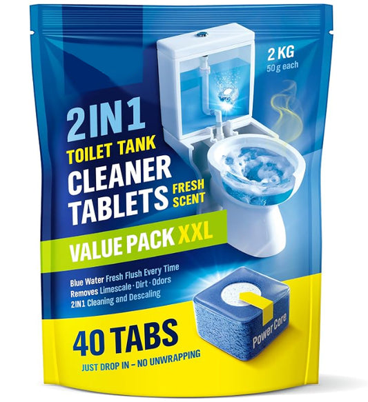 2 in 1 Stortbak Tabs WC Reiniger Ontkalker – Blauw Water 40 stuks
