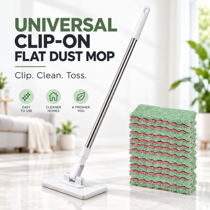 Universal Clip-On Flat Mop – Reuse Wipes as Mop Pads