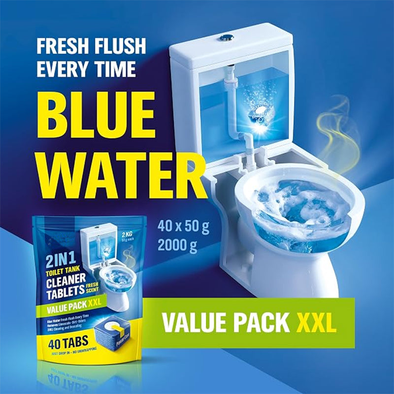 2 in 1 Stortbak Tabs WC Reiniger Ontkalker – Blauw Water 40 stuks